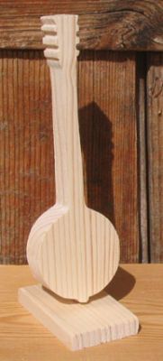 Banjo aus massivem Fichtenholz Höhe 15 cm auf Sockel montiert Musikdekoration Hochzeitstisch handgefertigt