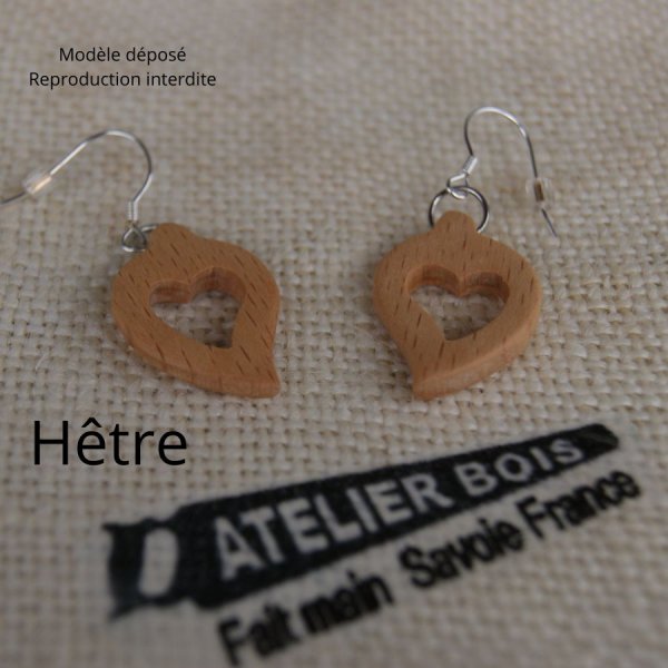 Herzohrringe aus gewachstem Buchenholz, Holzhochzeit, Valentinstag, handgemacht