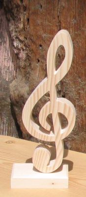 Violinschlüssel aus Massivholz auf Sockel montiert, Tischdekoration Hochzeit, Musikergeschenk