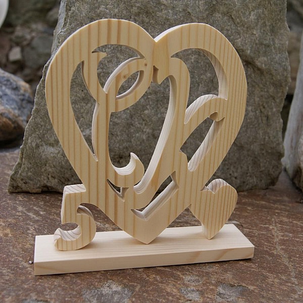 Coeur noce de bois, 5 ans de mariage, initiales personnalis&eacute;es, id&eacute;e cadeau noces de bois