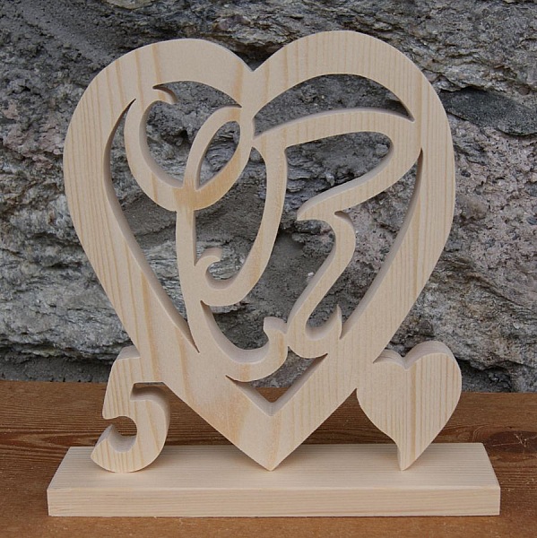 Coeur noce de bois, 5 ans de mariage, initiales personnalis&eacute;es, id&eacute;e cadeau noces de bois