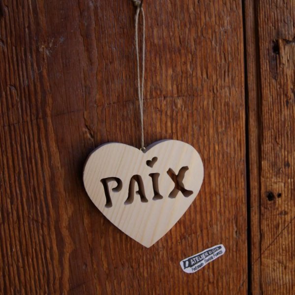 Herz Peace aus Holz zum Aufh&auml;ngen, Weihnachtsdekoration, handgemacht