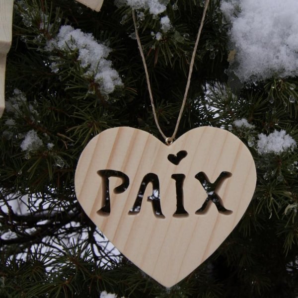 Herz Peace aus Holz zum Aufh&auml;ngen, Weihnachtsdekoration, handgemacht