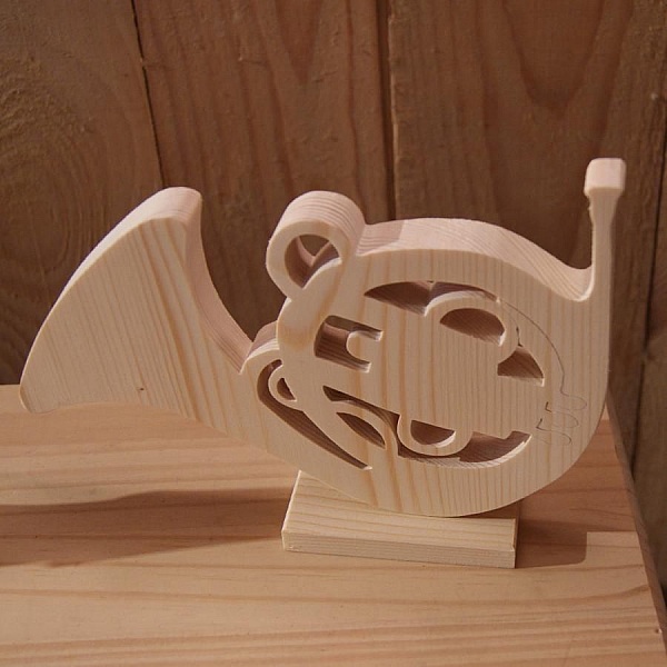 Cor d'harmonie en bois ht 20cm d&eacute;coration musicale en bois, cadeau corniste, fait main
