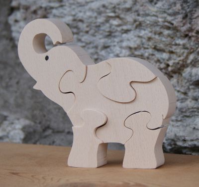 elephant puzzle 5 pieces massives buchenholz, handgefertigt, wilde tiere
