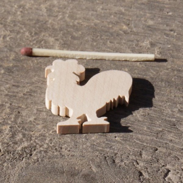 Figurine coq 3mm &agrave; peindre et &agrave; coller, basse cour, bois massif fait main embellissement scrap