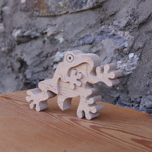 frosch puzzle 2 st&uuml;ck holz buche massiv handwerkliche herstellung, batracien