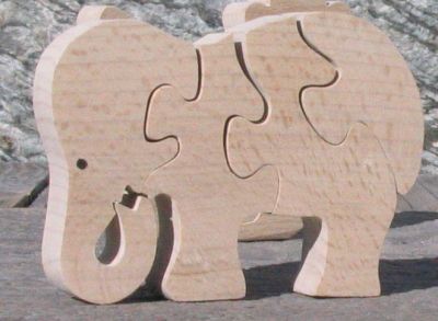 Holzpuzzle 4-teilig Elefant frisst Hetre massiv, handgefertigt