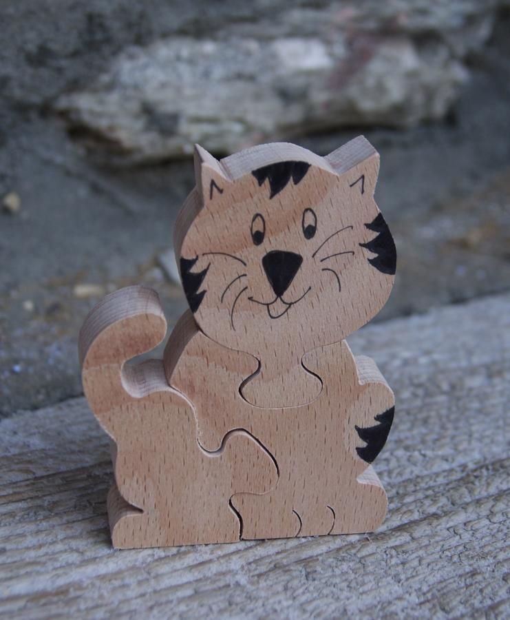 Holzpuzzle 3-teilig Katze, Kätzchen Hetre, Eigene Herstellung