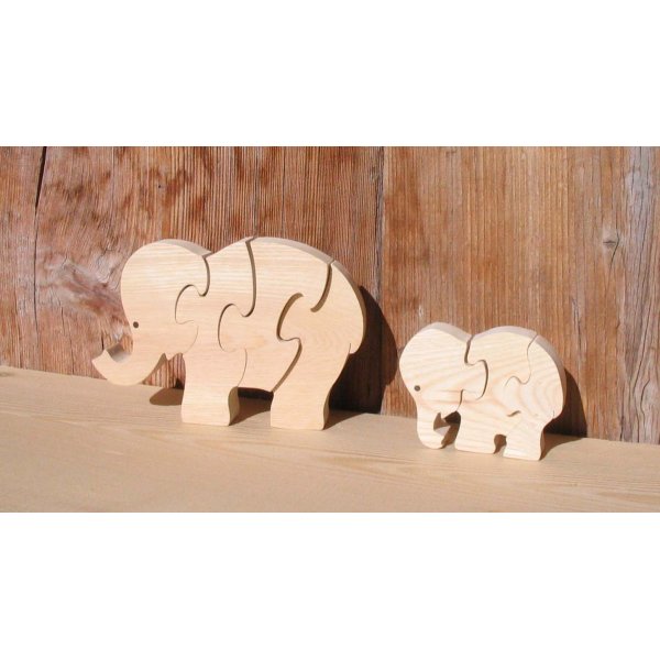 Holzpuzzle 3-teilig Elefant Hetre massiv, handgefertigt, Tiere Savanne