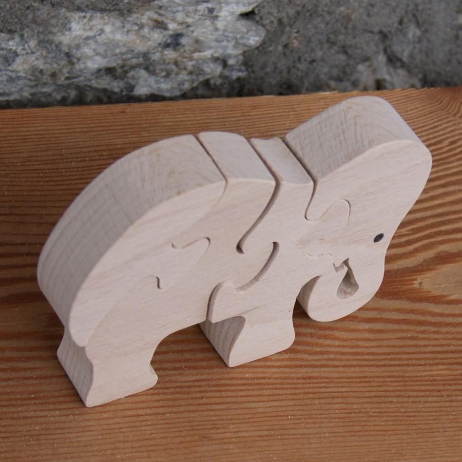 Holzpuzzle 4-teilig Elefant frisst Hetre massiv, handgefertigt