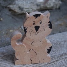 Holzpuzzle 3-teilig Katze, Kätzchen Hetre, Eigene Herstellung